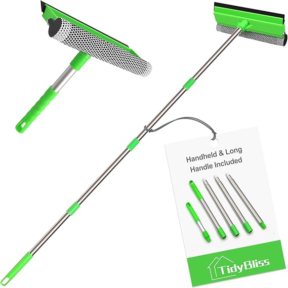 TidyBliss Window Cleaning Equipment Long Reach 143 cm, Professional Car Windshield Washing Squeegee, Household Glass Washer Sponge Scrubber Kit for Mirror Shower Door Indoor Outdoor (Green)