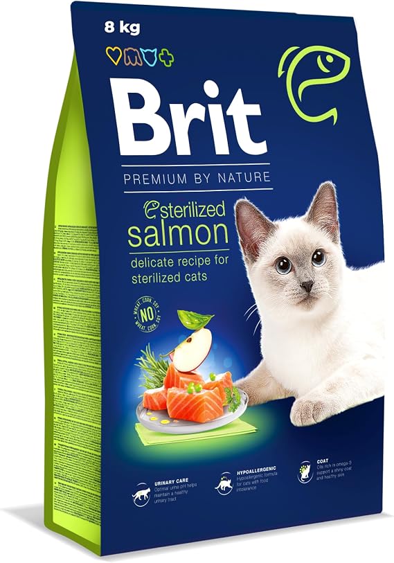 Brit Premium By Nature Kısırlaştırılmış Kediler İçin, Somon Balıklı Kuru Mama, 8 kg
