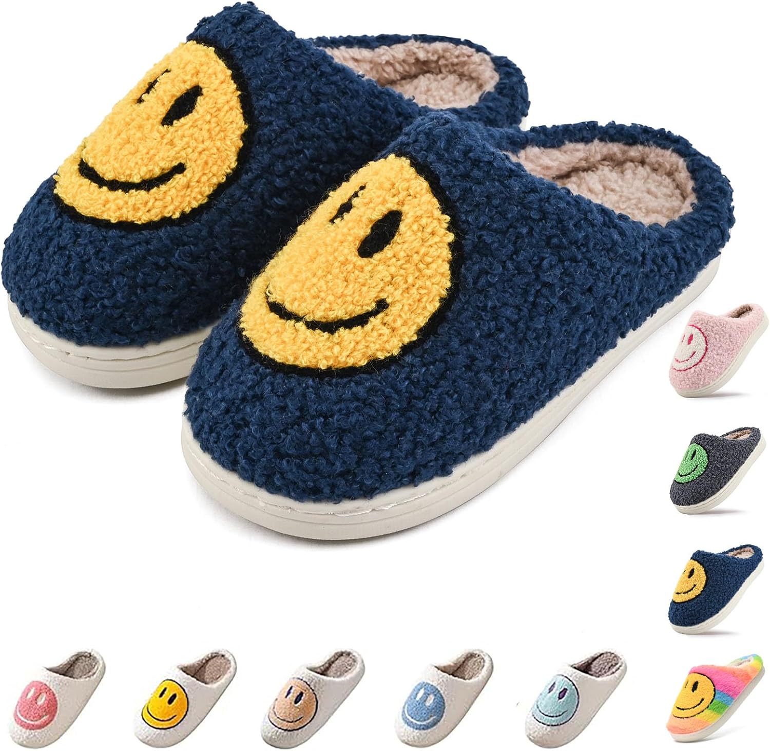 Cute Smile Face Kids Plush Happy Face Slippers - Non-Slip, Warm, IndoorOutdoor