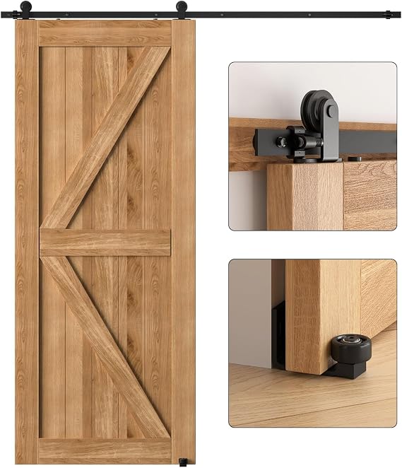 182CM/6FT Sliding Barn Door Hardware Kit, Track Roller Closet Accessory Including Adjustable Floor Guide, Sliding Kit for Single Door, Black