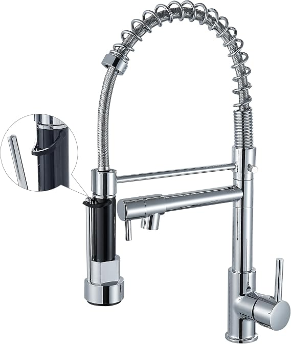 Kitchen Faucet with Pull Down Sprayer High Arc Single Handle Spring Kitchen Sink Faucet,Bright Chrome