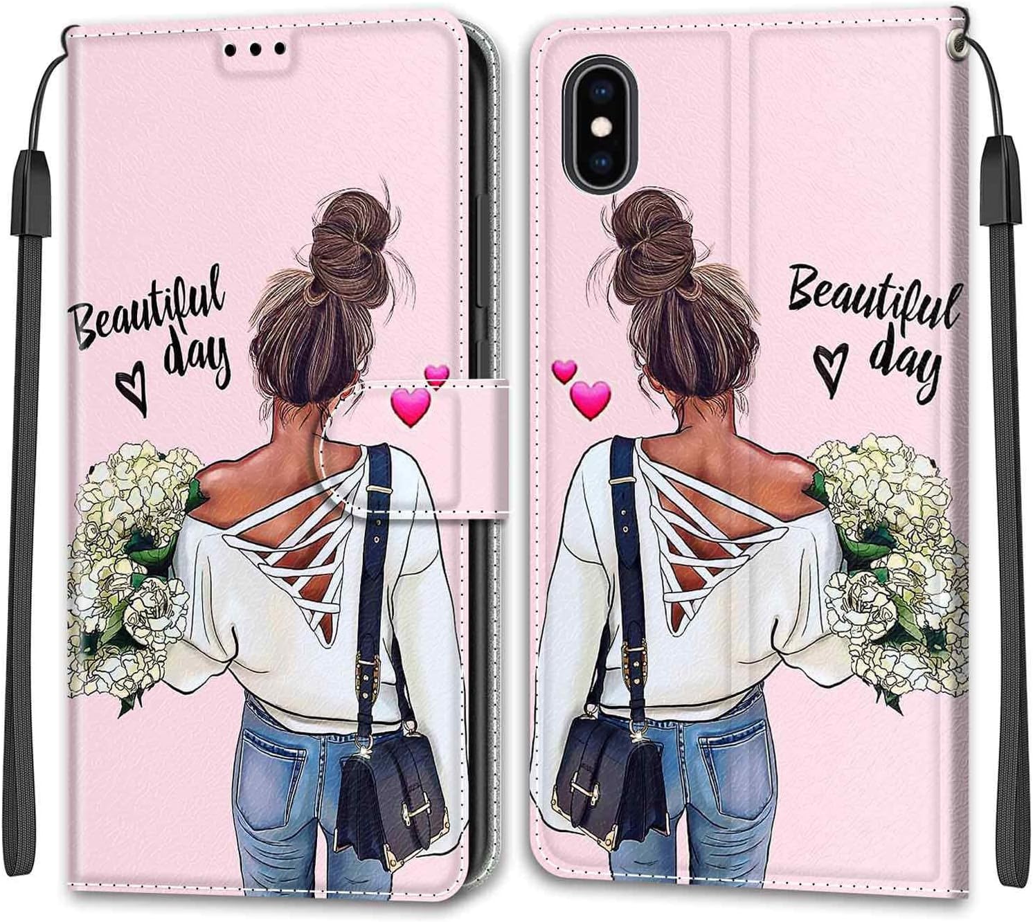 SIENIANLINE Case for iPhone X/iPhone XS Premium PU Leather Flip Wallet Protective Case Mobile Phone Case for iPhone X/iPhone XS