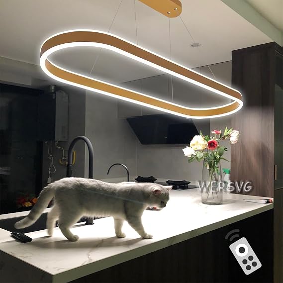 L80cm Modern LED Dining Table Pendant Oval Living Room Office Chandelier Dimmable 3500K-6500K Gold Dining Room Lamp 68W Pendant Lamp Adjustable Height, for Restaurants Bars Offices Billiard Room [Energy Class A++]