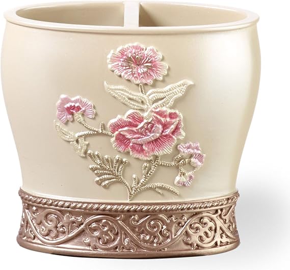 Popular Bath Dublin Rose Collection Tooth Brush Holder Beige