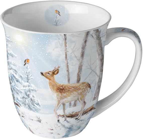 Ambiente Porzellan Becher Winter Tiere Schnee Vogel Eis Kollektion -Tee/Kaffee Tasse - Ideal Als Geschenk