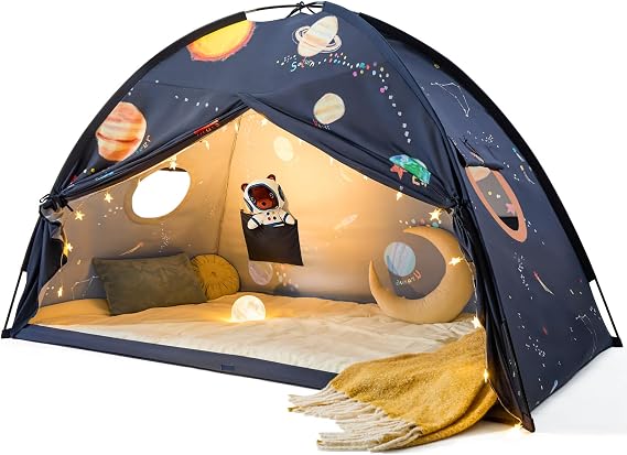 Tiny Land Space Galaxy Bed Tent for Kids, Twin Bed Canopy, 9 Planets | Easy-To-Install, Machine Washable, Fits Twin Beds, Cozy Sleep Space For Imaginative Play