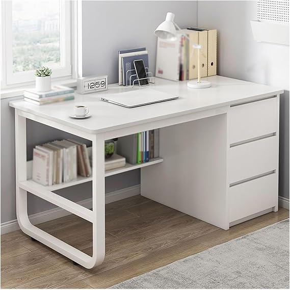 Compact Gray Computer Desk for Home Office & Study - 140cm Writing Desk, Small Workstation for Bedroom & Office, Stylish & Functional Laptop Table