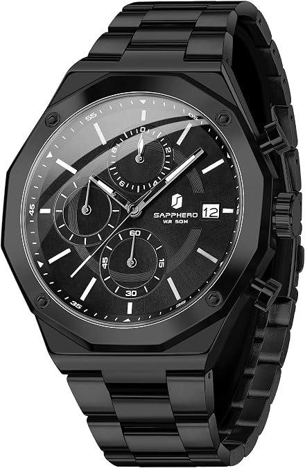SAPPHERO Men's Wrist Watches - Chronograph Watches for Men, Luxury Stainless Steel, Waterproof Quartz Watch for Business, Casual, and Sports, Stylish Gift for Him