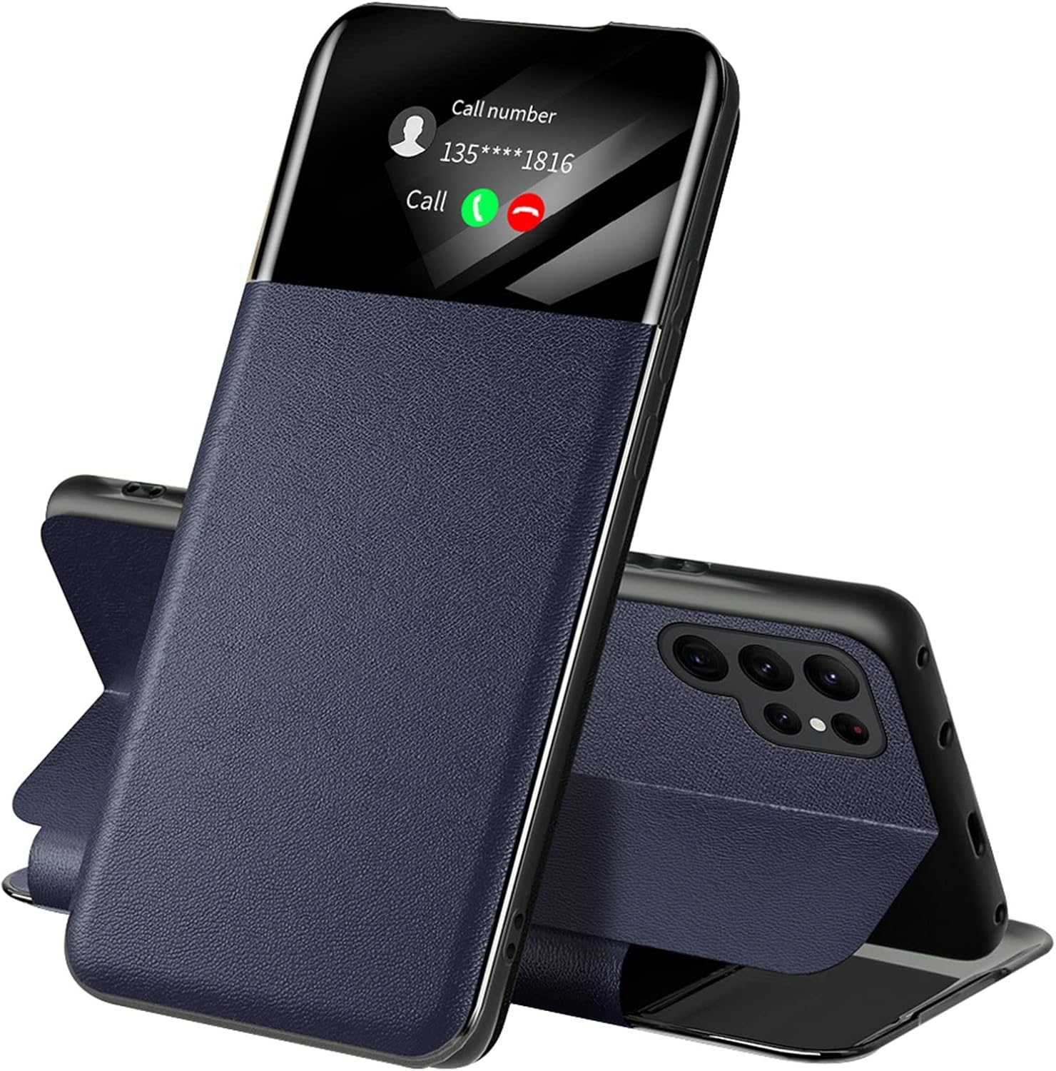 Leather Case for Samsung Galaxy S22S22 PlusS22 Ultra, Flip S-View Cover Smart Wake-Up Tap Control Magnetic Book Folio Kickstand Protective Phone Case Color : Blue, Size : S22 Plus 6.6