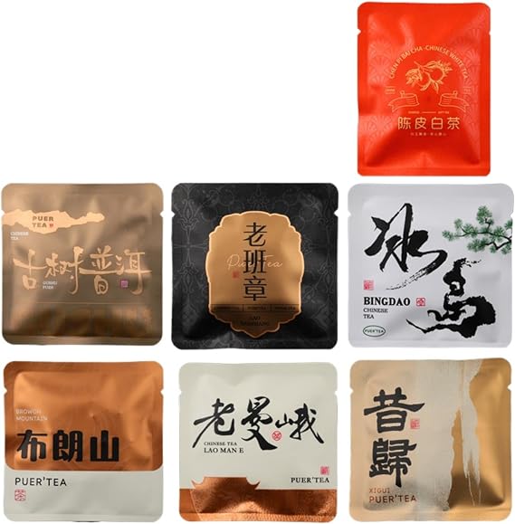 Premium Pu'er Tea Assortment - 7g/packet, Pu-erh, White, and Ripe Tea Cakes In 7 Different Flavors - Perfect for Travel (20)