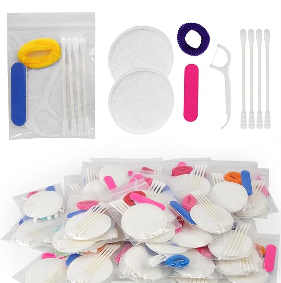 Adorila 50 Pack Disposable Hotels Cosmetic Vanity Kit, Individually Wrapped Amenities Hospitality Makeup Set Accessories for Motels Toiletries Supplies, Hotel, Airbnb, Guests & Charity