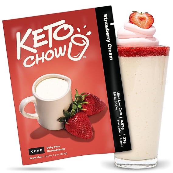 Keto Chow Strawberry Cream CORE Unsweetened Meal Replacement Shake, 1 Meal