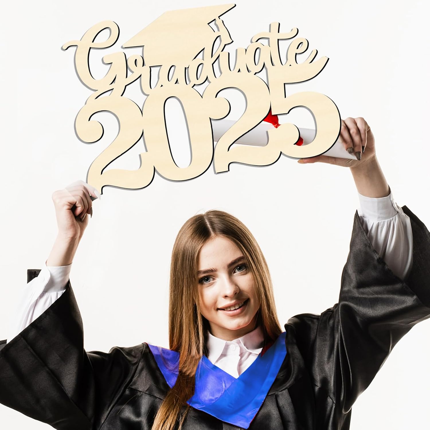 Graduation Party Decorations - 2025 Graduation Wooden Sign Class of 2025 Photo Booth Props Congrats Grad Wood Decorations for Grad Party Supplies（Wood