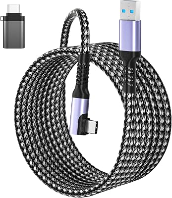 Relohas for OculusMeta Quest 2 Link Cable - 10 FT 2-in-1 USB 3.0 High-Speed PC Data Transfer Adapter, Compatible with PSVR 2, VR Headset, Gaming PC, Steam VR, Quest 2 & 1