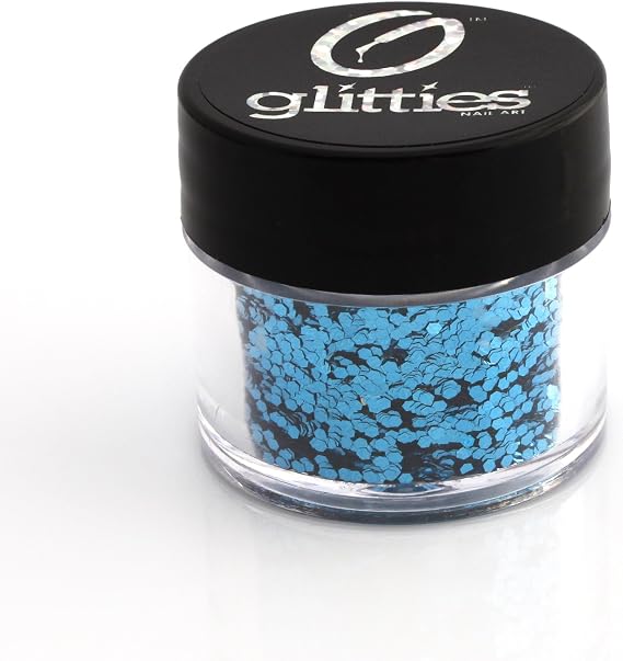 GLITTIES - Ocean Blue - (.040") - Hexagon Glitter - Solvent Resistant Nail Glitter for Gel, Acrylic, Nail Polish, Nail Art Supplies - Made in the USA - (10 Grams)