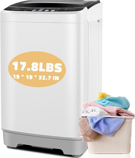 Nictemaw Portable Washing Machine, 17.8Lbs Full-Automatic, Glass Cover