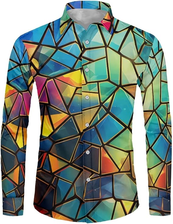 GLUDEAR Mens Casual Paint Art 3D Print Long Sleeve Shirts Buttons Down Regular Fit Beach Shirts