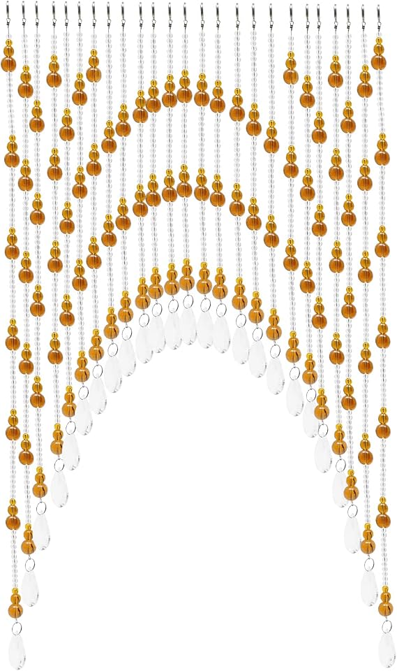 25 Strings Beaded Curtain for Doorway Tassels Beads Hanging Fringe Room, Hanging Beads Curtain, Wall Closet Privacy Decor Room Bead Partition Curtain Divider Window Hallway (Clear) (Amber)