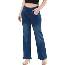 MYT Women’s Elasticated High Waist Wide Leg Jeans – Tummy Control Stretch Denim Comfortable Pull-On Fit All Waist Leg Sizes UK 10-24