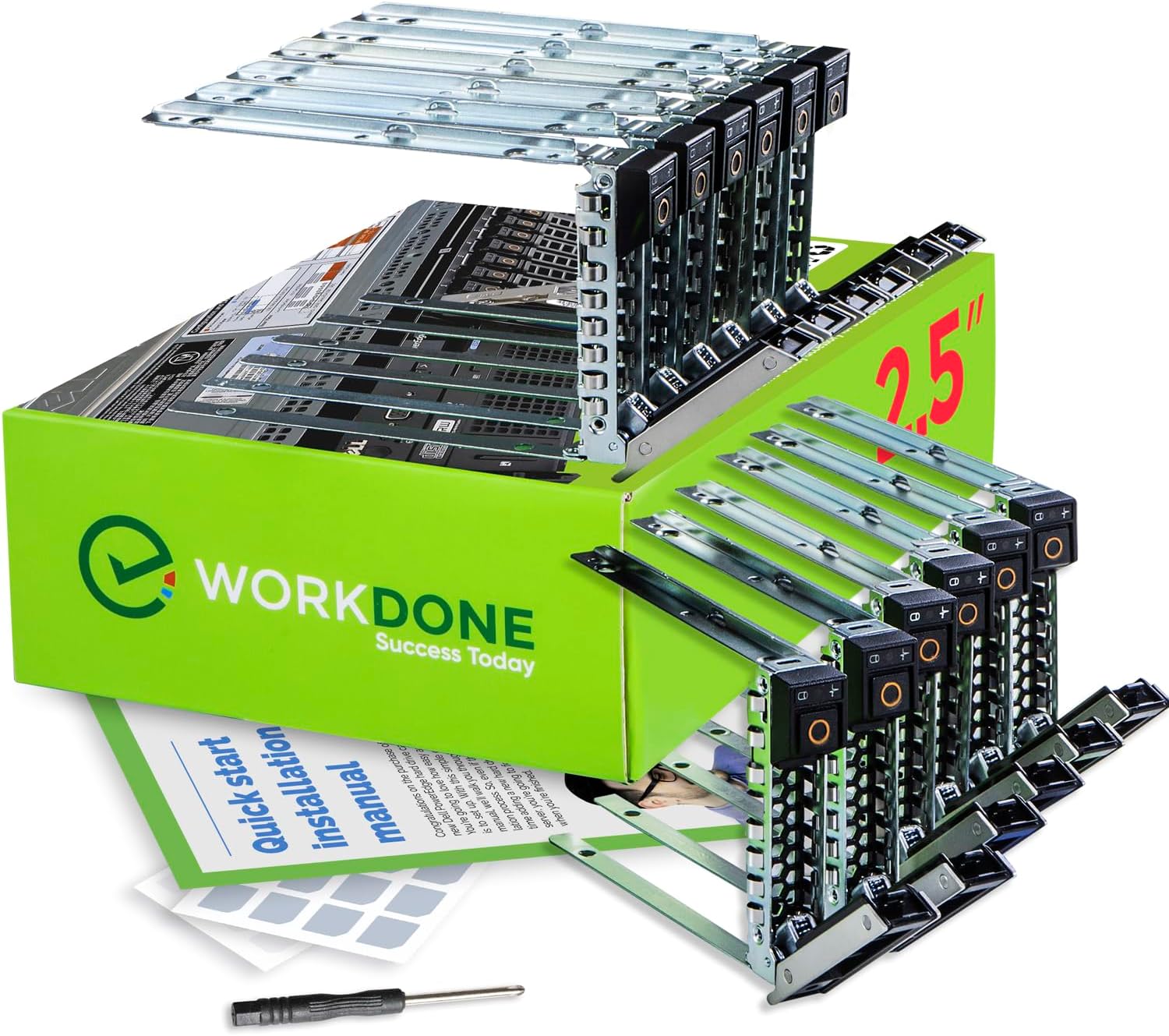 WORKDONE 12-Pack 2.5" Drive Caddy - Compatible for Dell PowerEdge Servers - 14th Gen R440 R640 R740 R740xd R840 R940 R6415 XC - Sticker Labels - Setup Manual - Selected Screws