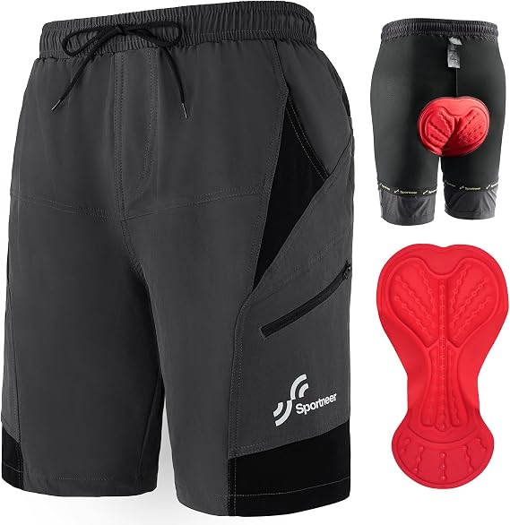 Sportneer MTB Cycling Shorts Men's Padded Cycling Shorts Men's Cycling Shorts 3D Lined Mountain Bike Cycling Sports Cycling Outdoor