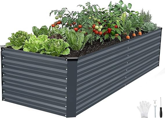 INNO STAGE 8x3x2ft Galvanized Raised Garden Bed, Raised Garden Bed Kit-Metal Planter Box Outdoor, Planting for Vegetables, Fruits, Herbs, Flowers, Grey