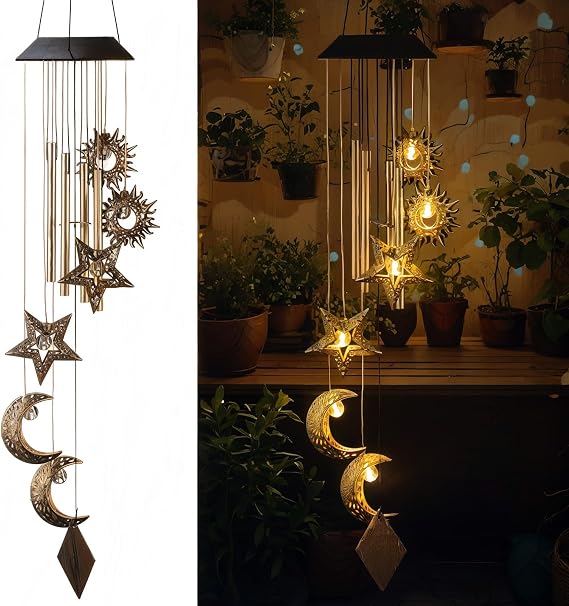 Colingmill Solar Wind Chimes for Outside,Sun Moon Star,Warm Lights