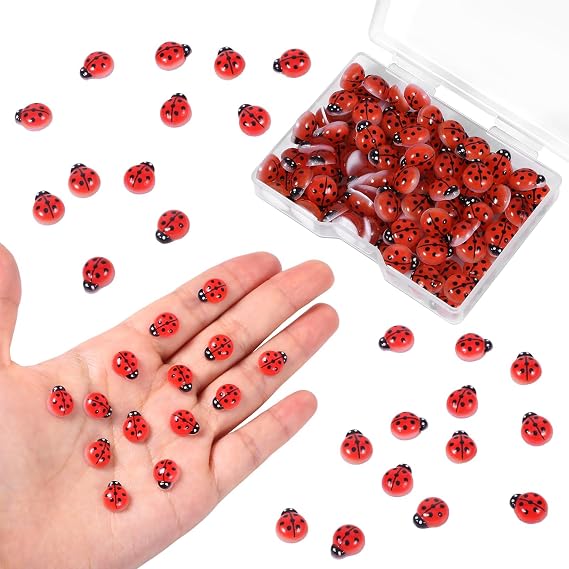 100 Pcs Mini Ladybugs, Resin Ladybugs for Crafts, DIY Mini Resin Animals, Micro Landscape Decorations, Tiny Lady Bug Ornaments for Garden Home Party and Craft Supplies, Dollhouse Accessories