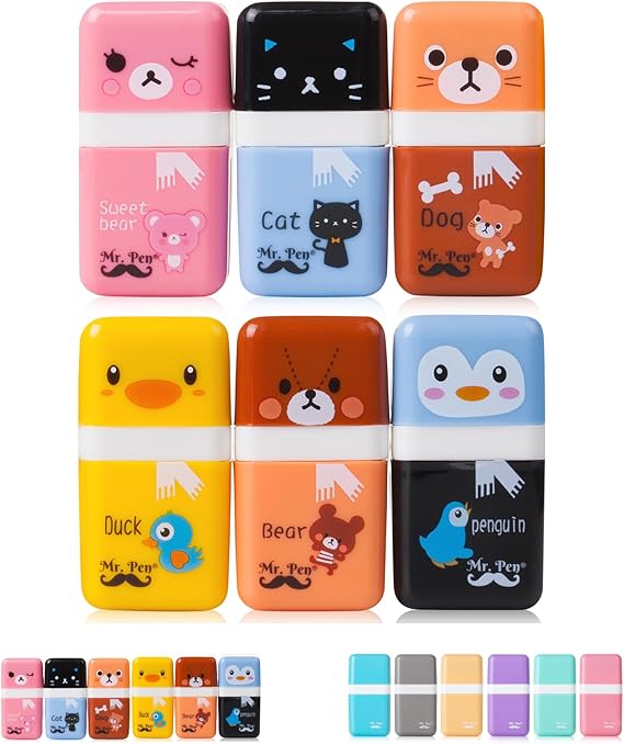 Mr. Pen- Eraser with Cover and Roller, 6 Pack, Animal Theme