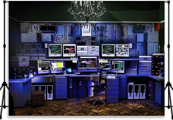 Office Backdrop Retro Computer Photo Backdrop | Hacker Room Background for Monitoring Room Decorations Photo Booth Props Supplies Vinyl 7x5ft YUNBDJ557