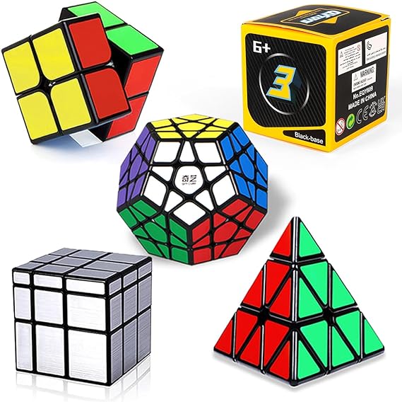 ROXENDA Rubik's Cube Set 2 x 2 3 x 3 Pyramid Megaminx Skewb Speed Cube Set Collection Puzzles with Cube Tutorial for Children and Adults [Pack of 5] (Mirror)