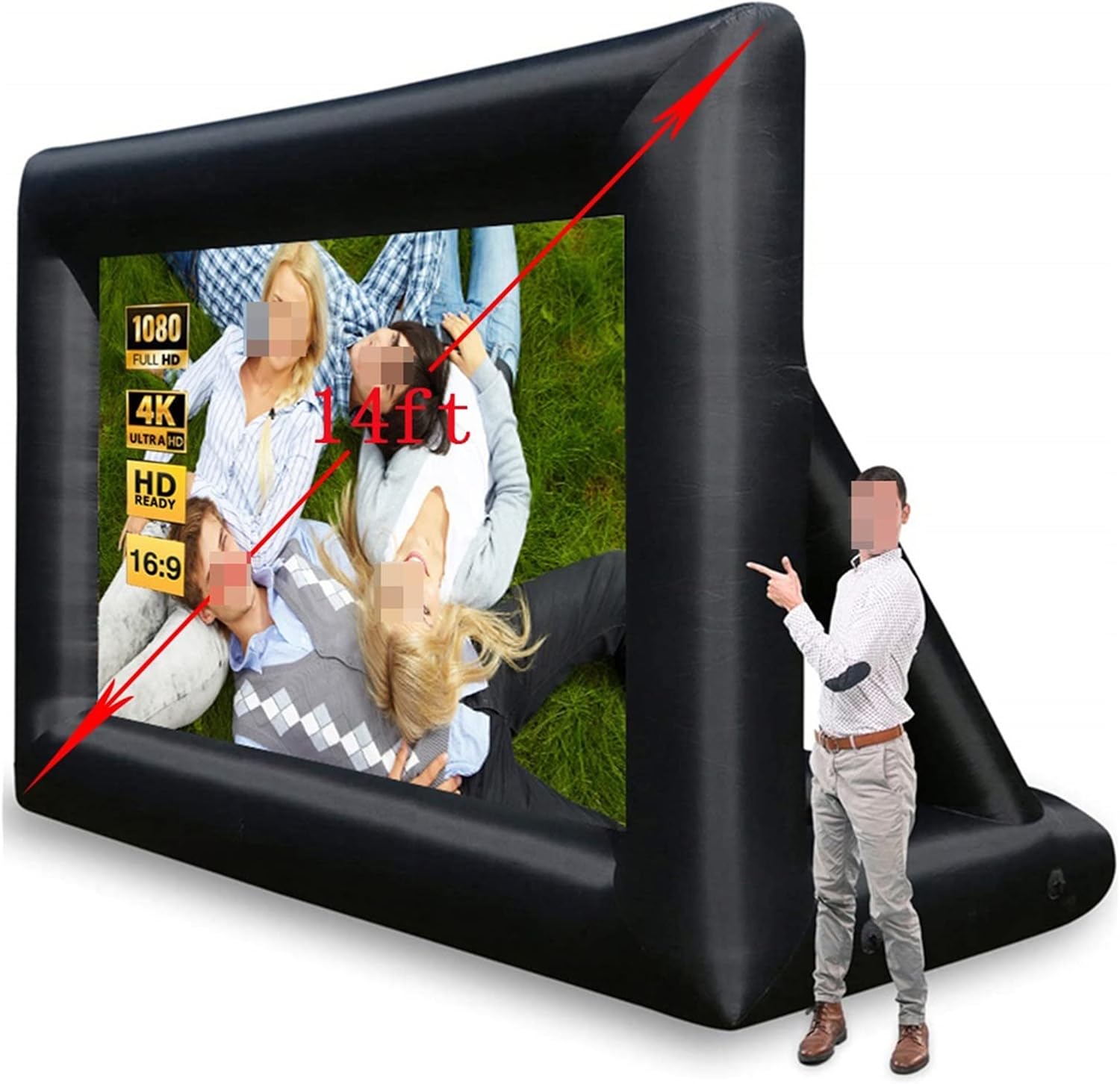 Projector Screen, 14FT 16FT Inflatable Giant Outdoor And Indoor Nylon Theater Projector Screen Includes All Accessories HD Blow Up Movie Screen14ft,14FT