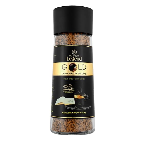 TRUNG NGUYEN LEGEND Freeze Dried Instant Coffee Gold, 3.5 oz / 100 g Jar, Premium Vietnamese Cafe, Freeze-Dried Coffee Granules, Rich Aroma & Smooth Flavor, for Hot or Iced Drinks