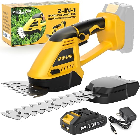 20V Cordless Grass Shear & Shrubbery Trimmer 2-in-1 Handheld Hedge Trimmer