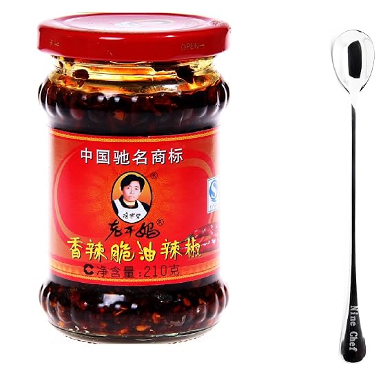 Lao Gan Ma Spicy Chili Crisp (Chili Oil Sauce) - 7.41oz (4 Bottle) + Only one Free NineChef Spoon