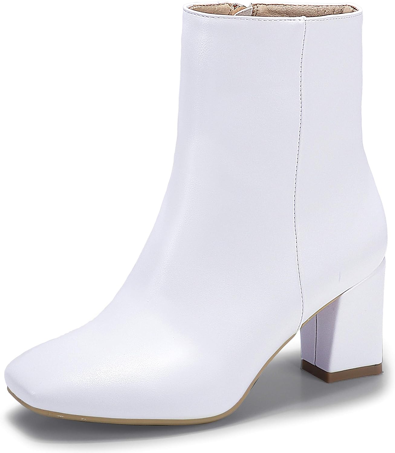 IDIFU Womens Aliza Fashion Square Toe Short Boots Side Zipper Low Block Heel Ankle Booties