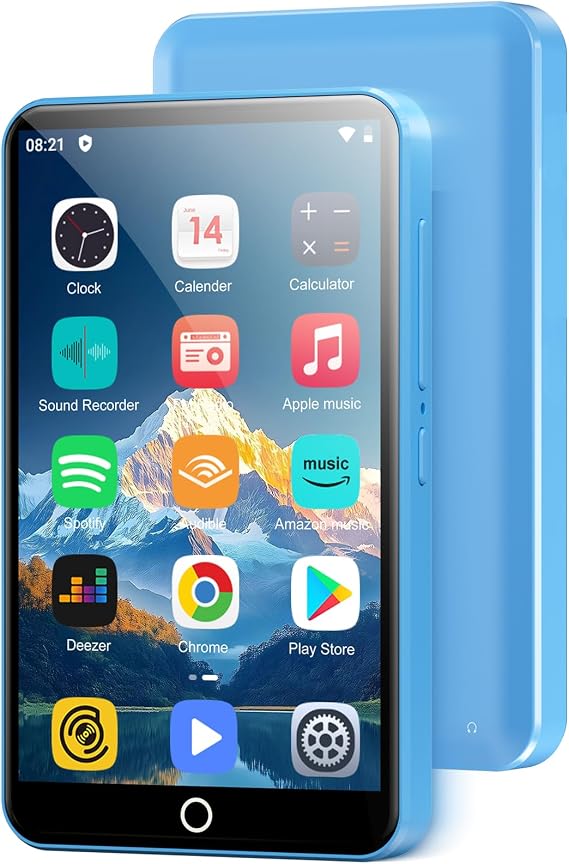 80GB MP3 Player with Bluetooth and WiFi, Oilsky 4.0" IPS Touch Screen MP3 Player with Speaker, Music Player with Spotify, Audible, Amazon Music, MP4 Android Music Player Up to 512GB (Blue)