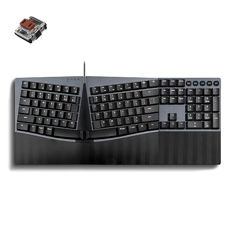 Perixx PERIBOARD-535BR [Firmware Updated] Wired Ergonomic Mechanical Keyboard - Full-Size - Low-Profile Brown Tactile Switches - NKRO Anti-Ghosting - Compatible with Windows and macOS