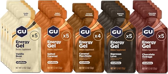 GU Energy Original Sports Nutrition Energy Gel, Vegan, Gluten-Free, Kosher, and Dairy-Free On-the-Go Energy for Any Workout, 24-Count, Assorted Indulgent Flavors