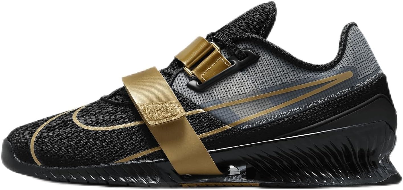 Nike Romaleos 4 Weightlifting Shoes (CD3463-001, Black/Metallic Gold/White/Metallic Gold) Size 14