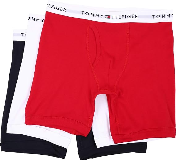 Tommy Hilfiger Men's 3-Pack Cotton Boxer Brief,Mahogany,Medium(32-34)