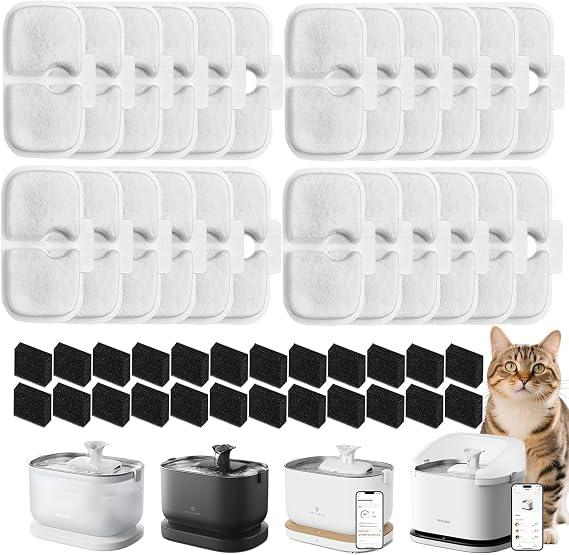Cat Water Fountain Filter, Pet Filters Replacement for Dockstream PLWF105/PLWF115/PLWF005 & Smart PLWF305, 24-Pack Filters Compatible with Petlibro Dockstream Cats Water Fountain