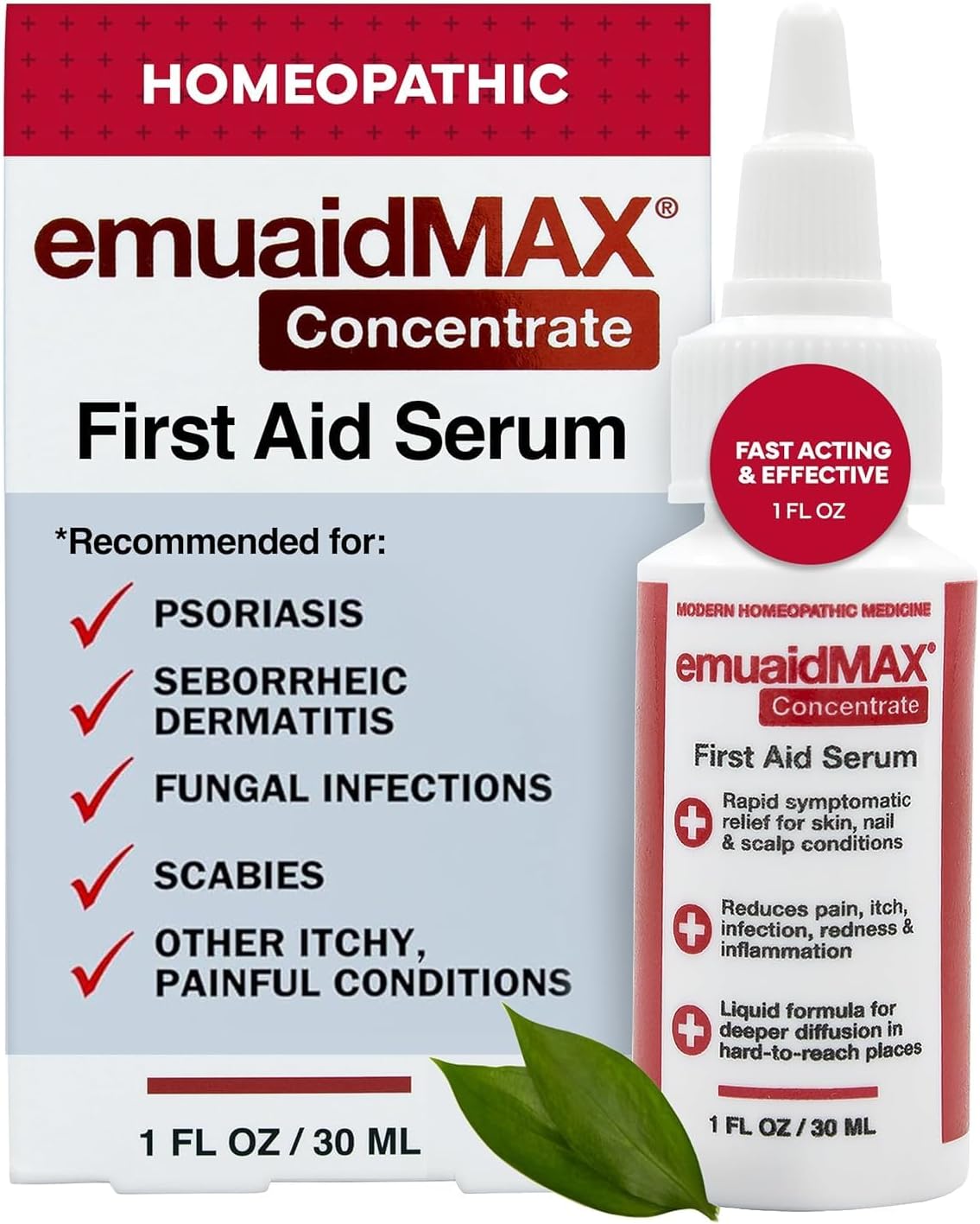 emuaid EMUAIDMAX Concentrate Homeopathic First Aid Serum, All-Natural Solution for Itchy, Painful Skin Conditions, Targets Psoriasis, Eczema, Folliculitis, Nail Fungus, Seborrheic Dermatitis, 1oz
