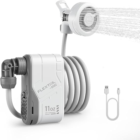 FLEXTAILGEAR MAX Shower Portable Shower for Camping, Rechargeable Outdoor Camping Shower, Portable Shower Pump with USB-C,Shower Pump for Hiking, Car wash, Pet Cleaning, Beach Vacations