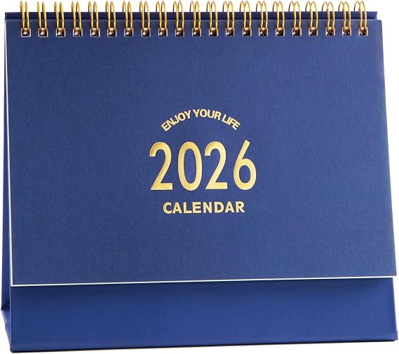 Small Desk Calendar 2026, Month Calendar Runs from Now to Dec 2026, Standing Flip Academic Year Desk Calendar with To-do List & Notes, Metal Ring Twin-Wire Binding with Stickers, Monthly Desktop Calendar for Home Office (Blue)