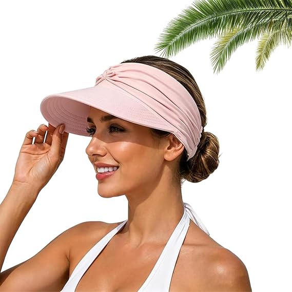 Women's UPF 50+ UV Protection Sun Visor Hat, Wide Brim UV Protection Hat, Lightweight Foldable Ponytail Beach Cap