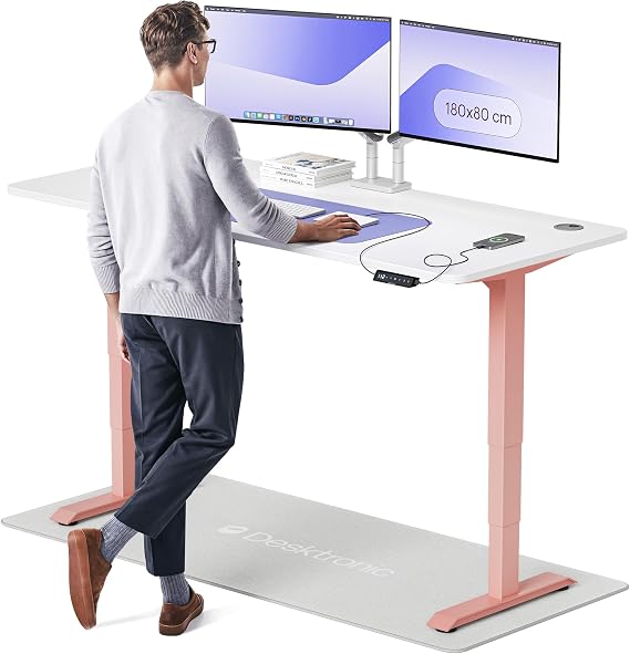Desktronic HomePro Standing Desk – 180 x 80 cm Height Adjustable Desk with Electric Dual Motor, Touchscreen Controller & Integrated USB/USB-C, 3 Memory Presets