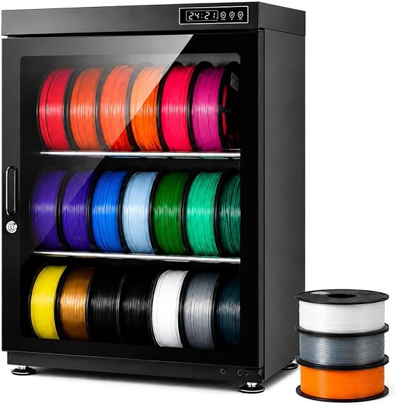 3D Printer Filament Dryer Box,Anti-Moisture Dehumidifier Storage,Holds 10-18 Rolls,w/Auto Humidity Control (RH15%-RH60%),Metal Sealed Drying Structure,for PLA PETG ABS TPU 115L