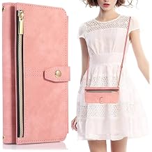 Design for Samsung Galaxy S21 Plus/S21+ Crossbody Wallet Case with Leather Card Holder Slots Kickstand Magnetic Closure Flip Folio Zipper Handbag Cases Shockproof Protective Cover Women Rose gold