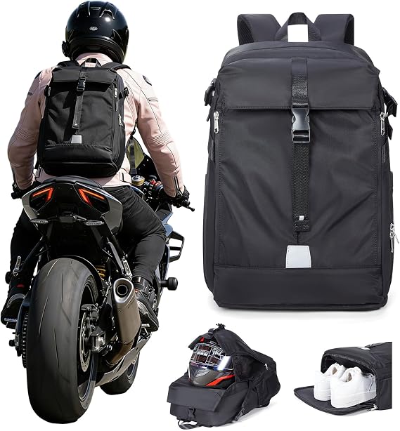 SEAFEW Motorcycle Backpack for Men Women, Helmet Bag for Riding Black | Large Waterproof Helmet Storage Bag for Outing, Commuting, Travel, Unisex Motorcycle Riders Accessories, Lightweight, Durable
